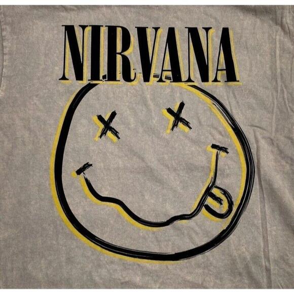 Nirvana Nevermind Smiley Short Sleeve Unisex Band T Shirt Crew Neck XL Brown - Picture 2 of 15